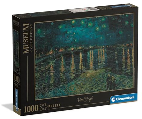 Clementoni - Puzzle Van Gogh 1000 Pezzi Arte, per Adulti e Ragazzi, Museum Collection, Tema Notte Stellata sul Rodano, con Poster Incluso, Compact Box, Idea Regalo Made in Italy, 70x50 cm, 37089