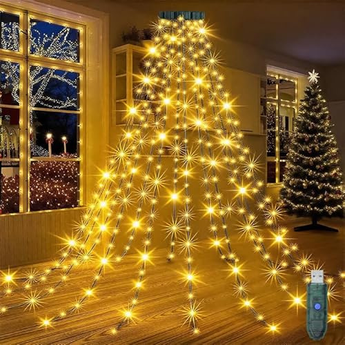 Aurevita LED Weihnachtsbaum Lichterkette | 8 Ringe, USB 5V/2A, Innen & Außen, Für 150–240 cm Bäume
