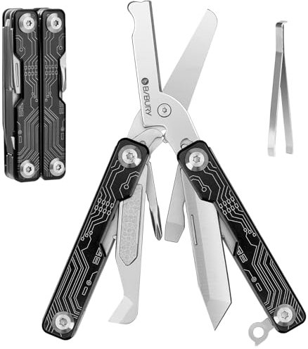 BIBURY Multitool, Mini Sailor Scissors, Multi Klappschere EDC mit 9 Werkzeugen,Taschenmesser, Dosenöffner, Schraubendreher, Unsichtbare Pinzette,Camping Zubehör,Outdoor Survival,Geschenke für männer