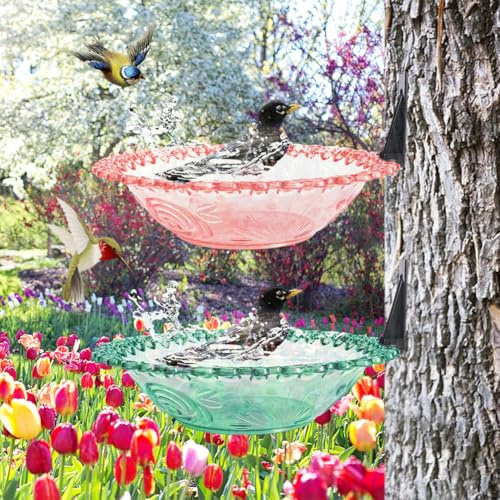 2 Stücke Vogelfutterspender und Vogeltränke Mit Wandhalterung für Balkongeländer - Wassertränke für Wildvögel und Gartenzubehör (Pink+Blau)