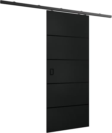 Kier Furniture - Schiebetüren Innen Werdi Plus - Wandschiebetür - Schiebetür Links, Rechts - 16 mm laminierte Platte, Muster auf einer Seite der Tür - Schwarz - 86cm