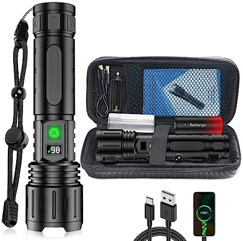 Banral LED Flashlights High Lumens Rechargeable, 5000mAh Super Bright Powerful Flashlight, Type-C, 5 Modes, Zoomable, IPX5 Waterproof High Powered Tactical Flash Light for Emergency Camping Hiking