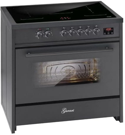 GURARI Cuisinière à induction E 913 BL noire | Cuisinière 90 cm avec plaque à induction (Range Coocker) avec 5 zones (2 Flex Zone) toutes avec booster