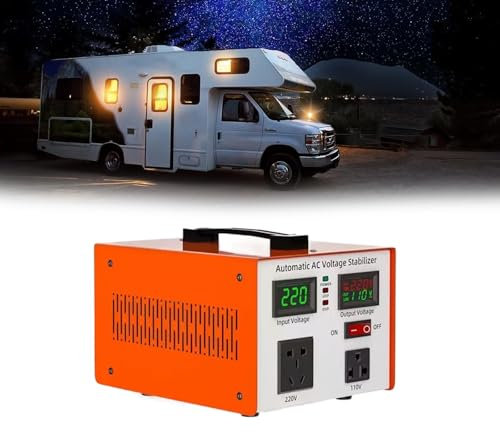 220 V tensione regolabile Protector Stabilizzatore di uscita di tensione Display di tensione LED Protezione multipla Errore di uscita ±5% per elettrodomestici da casa e ufficio, 1500 W-110 V (5000 W