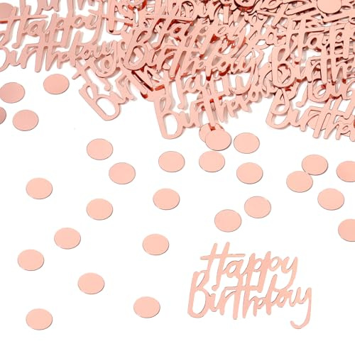 540PCS Rose Gold Birthday Confetti, Happy Birthday Confetti for Table Circle Shape Table Scatter for DIY Arts Crafting Disco Themed Party Baby Shower Decorations