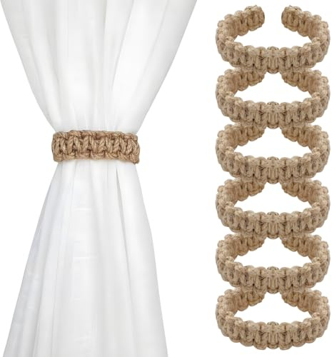 Lot de 6 Crochets de Rideaux tressés bohèmes, Articles de Maison élégants et compacts, Accessoires de Rideaux rustiques élégants, adaptés à la Recherche d'un Style de décoration Naturel et Simple