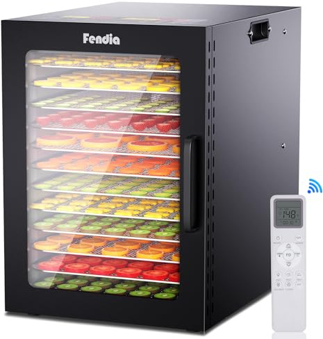 Déshydrateur alimentaire pour Jerky, 12 grands plateaux en acier inoxydable, déshydrateur de fruits 1200 W avec télécommande, minuterie 24 heures et contrôle de température de 200 °F