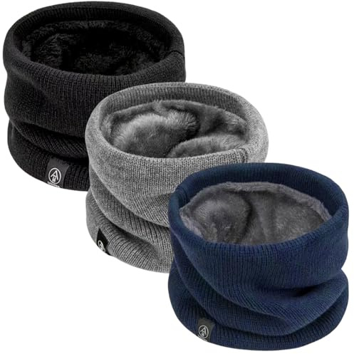 Aurafly 3 Pezzi Scaldacollo Invernale da Uomo Scaldacollo Pile Loop Sciarpa Elastico Tubolare Paracollo Termico Sciarpa Circolare Scalda collo a Maglia Scalda collo Termico Spesso per Sport All'aperto