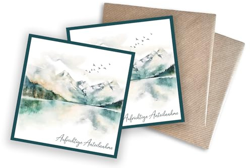 WBdesignz 2er-Set Trauerkarten – Aufrichtige Anteilnahme – Stilvolle Kondolenzkarten mit Aquarell-Landschaft - Beileidskarten für Trauerfall, Abschied & Mitgefühl (2er-Set, Anteilnahme Berglandschaft)
