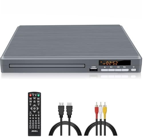 JOVELL Region Free DVD Player DVD-198 Grey, CD Player for Home Stereo System, DVD Player with HDMI & AV & Coaxial Output & USB Input, 1080P Upscaling, All Region 1~6, Breakpoint Memory (Non-Blu-ray)