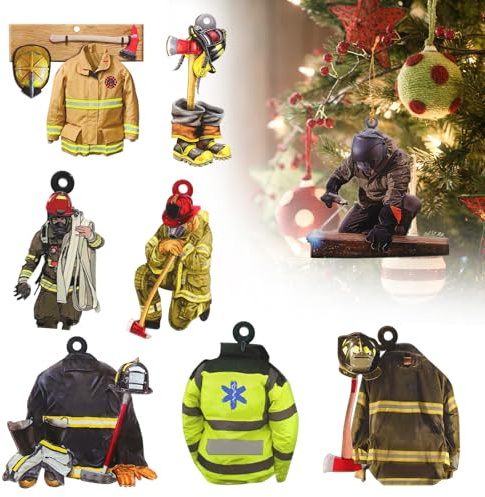 Zidoley Adornos navideños de 8 Piezas con Forma de Bombero, Adornos navideños de Bombero, Colgantes navideños (Firefighter)