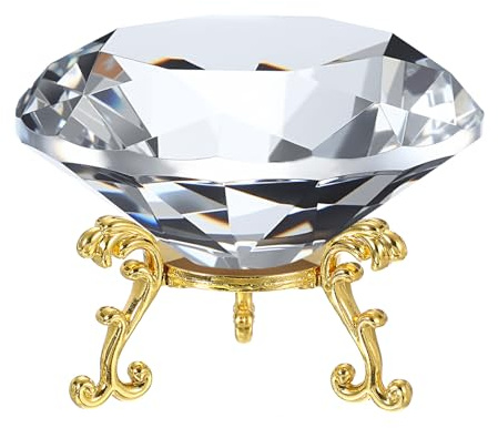PATIKIL Pisapapeles De Cristal Con Forma De Diamante 100mm / 3.94 Pisapapeles De Cristal Con Base De Metal Dorado 25 Para Decoración De Escritorio En Casa Transparente