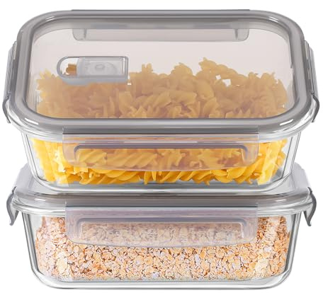 Glass Containers With Lids Of 640ml*2, Bpa-FreeGlass Meal Prep Containers - 4piece Set(2Containers + 2Lids) with Free Sponge- KitchenEssentials Storage - Food Containers With GreyLids - Lunch Box