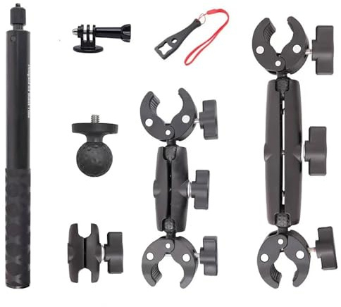 NEWFUN Soporte de Cámara, Accesorio para insta360 x5, Kit de Moto para insta360 x4,X3,X2, Rotación de 360 Grados, Doble Abrazadera, Doble Estabilidad, Soporte de Moto