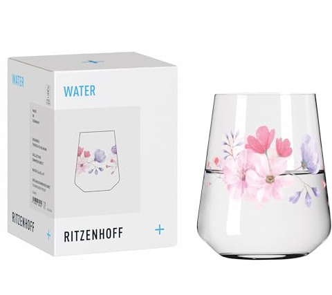 RITZENHOFF 3462005 Universalglas 500 ml - Serie Sommersonett - Motiv Blüten pink - Made in Germany | Artikelnr. 3462005, Serie Sommersonett, 1 Universalglas 500 ml, Kristallglas, spülmaschinenfest