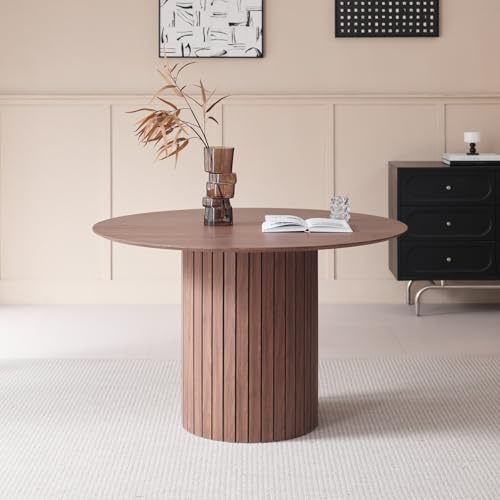 HJhomeheart Runder Esstisch, Geeignet für 4–6 Personen, 120 cm Durchmesser, Stabiles Metallgestell, Landhausstil, Dunkelbraun, 120 x 120 x 76 cm