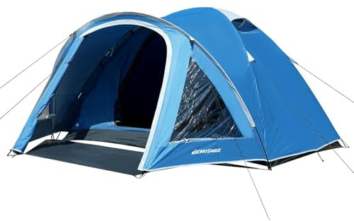 EchoSmile tält för 2–4 personer med farstu, vattentätt familjetält (PU 3000 mm), lätt att montera utomhustält med PVC-fönster för optimalt skydd mot regn, vind och UV-strålning