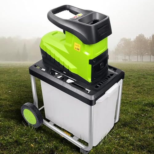 Electric Wood Chipper 2800W with 60L Container and Tempered Cutting Head for Eco-Friendly Gardening, Compact Design, Includes 20m Wire