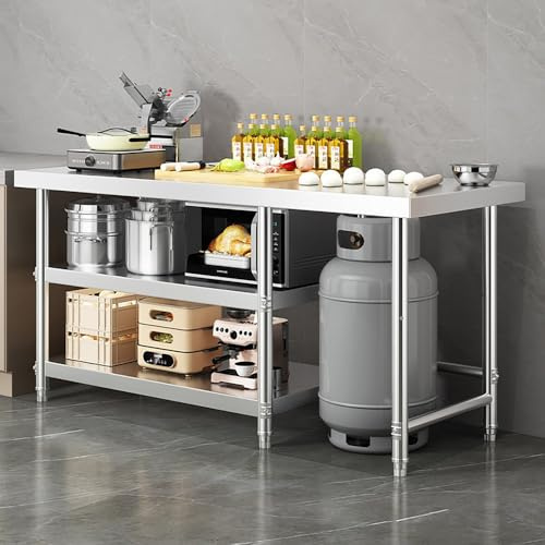 KCCRHIN Tavolo da Lavoro in Acciaio Inox, Tavolo da Cucina Professionale, Piano di Lavoro in Metallo, Tavolo per Preparazione per Alimenti/Carne per Cucina,Industria, Ristorazione,120x40x80cm