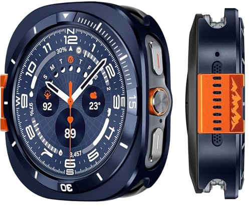 Suphart 2-i-1 kompatibel med Samsung Galaxy Watch Ultra fodral 2025/2024, robust metallram repskyddande fodral med bakram för Galaxy Watch Ultra 47 mm (blå/vit)