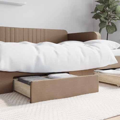 WXGTBKPR 2er Set Bettschubladen unter Bettgestell, Unterbettkommode mit Rollen, Aufbewahrungsbox aus Holzwerkstoff und Kunstleder, Cappuccino-Braun, 67 x 50 x 16 cm