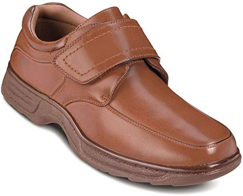 Cushion Walk Mens Touch Fasten Wide Fit Shoe with Gel Pad Tan 9 UK