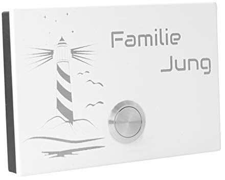 Aufputz Türklingel London3AG Motiv Leuchtturm weiss pulverbeschichtet 12x8 cm (ohne LED)