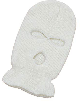 FAMKIT Sturmhaube mit 3 Löchern, gestrickt, für den Winter, winddicht, warm, gestrickt, Vollgesichtsmütze, rot, für Skifahren, Radfahren, weiß, M