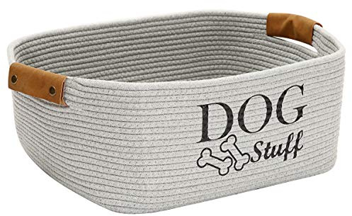 MOREZI Canasta de almacenamiento de juguetes para perros con cuerda de algodón.adecuada para organizar juguetes para mascotas, ropa para perros y otros suministros-Gris