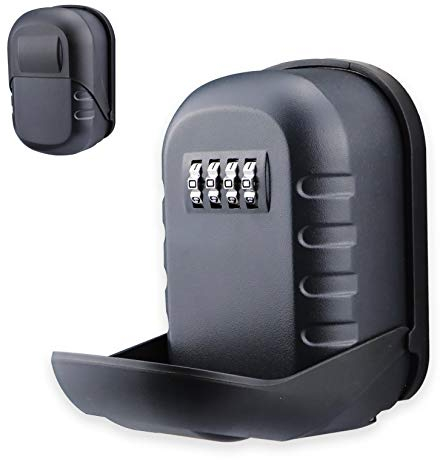 BenRich Outdoor Key Safe Wall Mounted, 4-Digit Combination Lock, Heavy Duty Weatherproof Key Storage Box for Airbnb, Care Workers, Cleaners, Office or Home Use (Black)