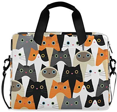 OOWOW - Bolsa para ordenador portátil para mujeres y hombres, diseño de gato de animales lindos, maletín ligero 14, 6, 16 pulgadas, funda para ordenador portátil, bolsa de mensajero de hombro