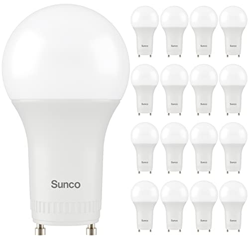 Sunco 16 Pack GU24 LED Bulb A19, 2 Prong Light Bulbs, 800 LM, 9W (60W Equivalent), 2700K Soft White, Dimmable, Twist & Lock GU24 Pin Base, CRI91, Instant On UL
