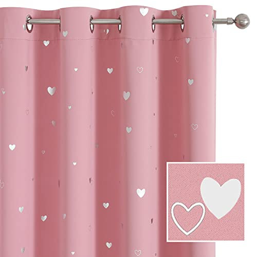 SMILE WEAVER Pink Kids Curtains for Girls Bedroom Silver Print Window Drapes Soft Thick Thermal Insulated Window Treatment Grommet Top Blackout Curtains for Nursery Decor 2 Panels/Rose pink/52Wx108L