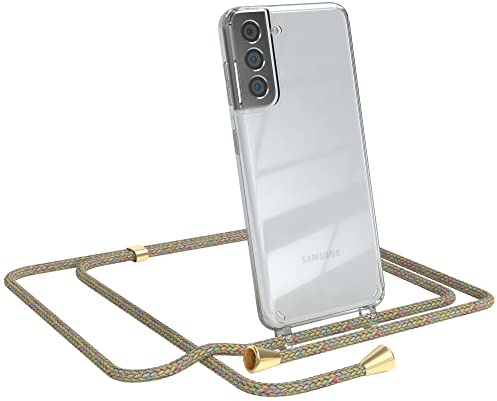 EAZY CASE Handykette kompatibel mit Samsung Galaxy S21 5G Handyhülle mit Umhängeband, Handykordel mit Schutzhülle, Silikonhülle, Hülle mit Band, Stylische Kette mit Hülle für Smartphone, Rainbow