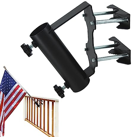 VANROUG Heavy Duty Flagpole Mount Bracket for Balcony Railing Truck Flag Pole Holder Clamp,Flag Pole Holder Bracket Wall mounted,Horizontal and Vertical Railings Installation,Strong and Rust Free
