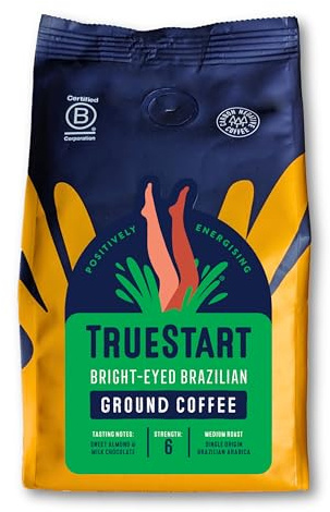 TrueStart Ground Coffee 200g, Bright-Eyed Brazilian - Ground Coffee for Cafetiere, V60 & Aeropress, Mycotoxin-Free & Rich in Antioxidants, Freshly Hand Roasted Speciality Grade, Medium Roast