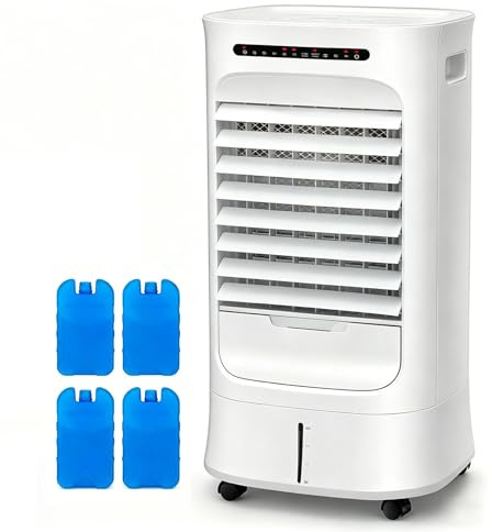 RELAX4LIFE 10L Refrigerador de Aire 3 en 1 con 3 Velocidades y 3 Modos, Aire Acondicionado Portátil con Ruedas, Poco Ruido, Temporizador 15H y Mando a Distancia, 33x39x74cm, Blanco