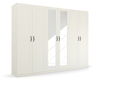 Rauch Möbel Quadra-Spin Cottage, Kleiderschrank, Farbe Weiß, Breite 271 cm | Schrank im Landhausstil, 6-türig, mit Spiegel, für Schlafzimmer, Kinderzimmer, Wohnzimmer, Garderobe, Flur