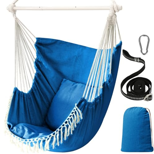 Chihee Sièges Suspendus Chaise Hamac Balançoire Suspendue Max 500 Lbs 2 Coussins Inclus Barre d'écartement en Métal avec Rainures Antidérapantes Portable Poche Latérale Grande Chaise bohémienne
