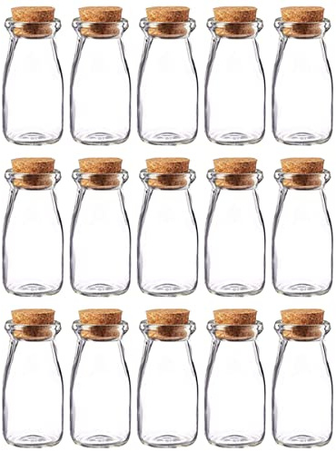 Danmu Art100ml Mini Glass Jars with Cork Stoppers Milk Glass Bottles Small Favor Jars Yogurt Pudding Storage Jar for Party Favors (100ml-15Pack)