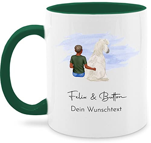 Tasse Tassen 325ml - Pferde - Pferd und Reiter mit Namen personalisiert I Reiter Geschenk Pferdejunge - 325 ml - Dunkelgrün - eigenem text reitersachen pferden mensch glühweintassen reiten