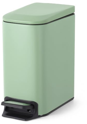 Cesun Kleiner Badezimmer-Mülleimer mit Deckel, Soft-Close, Tretpedal, 6 Liter / 1,6 Gallonen Edelstahl-Mülleimer mit herausnehmbarem Inneneimer, Anti-Fingerabdruck-Finish (Matt Grün)