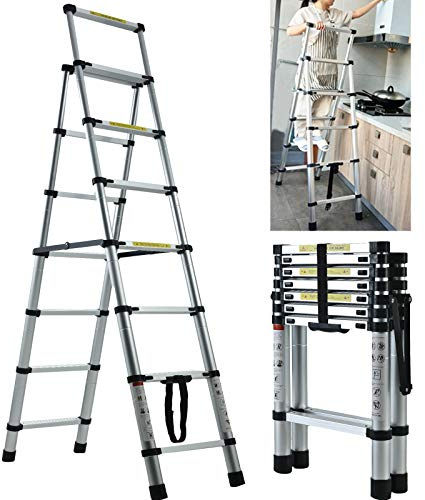 Folding Step Ladder Aluminium 6+7 StepLadder Portable Household Telescopic Ladder Extension Folding A Frame Stepladder EN131 Safety Approved 150kg/330lbs Capacity