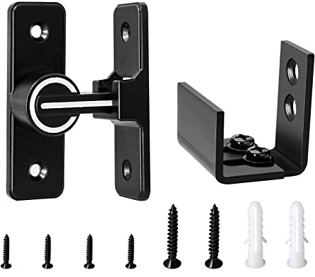 SHAOHUA Serratura a 90 gradi per porta del fienile con binario oscillante in acciaio al carbonio, adatta per giardino, bagno, esterno, garage, finestra, porta scorrevole (nero)