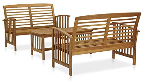 puraday Set di Mobili da Giardino 3 Pz in Legno Massello di Acacia Marrone Set di Mobili per Esterni Aspetto Vintage Mobili da Patio con Design a Stecche Tavolo 102x50x43 cm