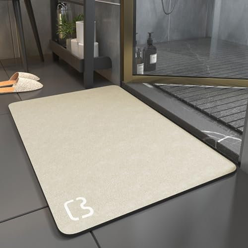 TYGEUJIU Piedra baño pies Alfombra Alfombra de baño Super Absorbente Piedra tapete casa de baño Stone 40 * 60CM con Diatomáceas Lavable para Bañera, Ducha y Cuarto de Baño(Beige,40 * 60cm)