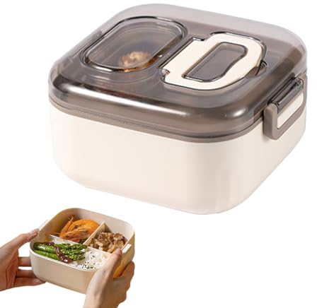 NEFLUM Contenitori per il pranzo adatti al microonde - Contenitori per pranzo al sacco per bambini da 850 ml a 3 scomparti con forchetta e cucchiaio,Contenitori per il pranzo con maniglia incorporata