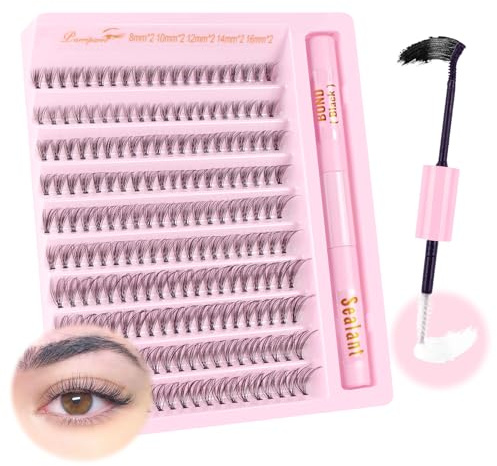 Parriparri Wimpern Extensions Set mit Kleber und Locke 200pcs Lash Cluster | 20D C Curl Lash Extension, natürlich Einzelne Wimpern, Leicht&Wiederverwendbare, DIY zu Hause