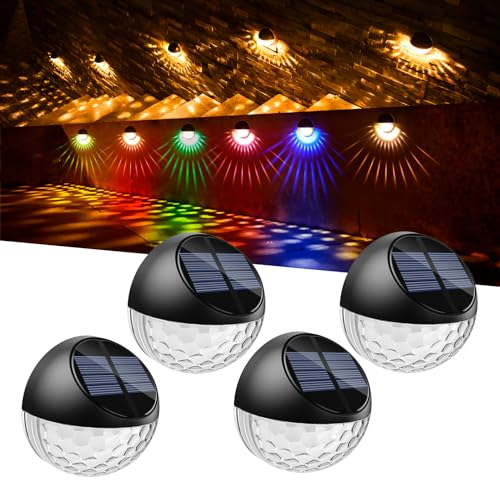 Quntis 4 Set Solar Wandleuchte Außen Warmweiß Bunt, IP65 Solarlampen für Außen, 10 Farbmodi Dekorative Solar Gartenleuchte Außenwandleuchte Zaunbeleuchtung Solarleuchte Deko Balkon Terrasse Hof Treppe