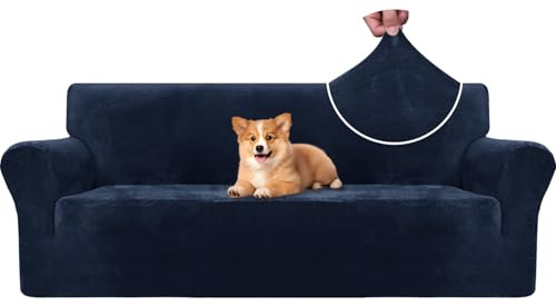 CYCMACO Samt Sofa Überzug 3 Sitzer, Sofabezug Elastische, Couch Überzug Haustier Katze Hunde, Universal Sofa Cover Moderne, Sofahusse Mit Armlehnen, Sofaschoner rutschfest, Dunkel Blau